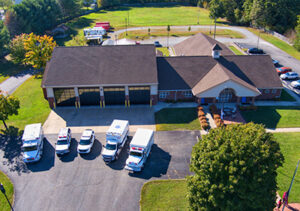 aerial view of east hanover volunteer rescue squad station and apparatus